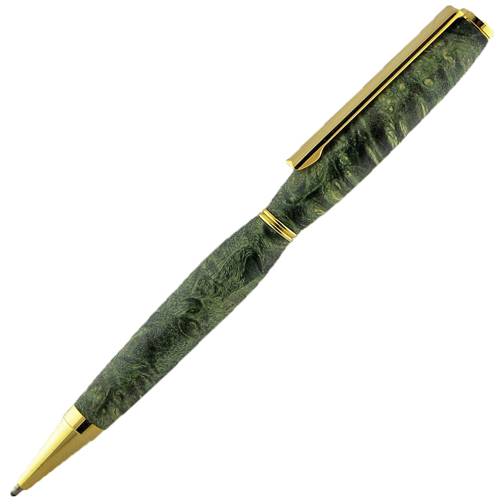 Gallant Twist ballpoint Pen store in 24kt Gold and chrome with blue Banksia Pod.